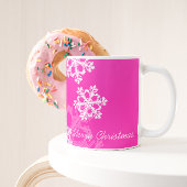 かわいいピンクと白いクリスマスの雪 コーヒーマグカップ
