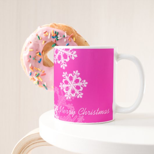 かわいいピンクと白いクリスマスの雪 コーヒーマグカップ