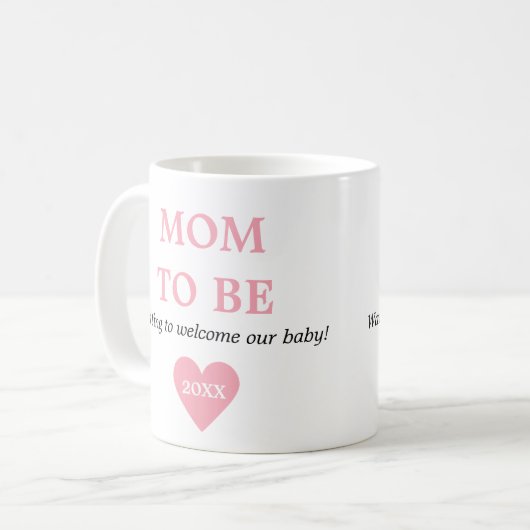 かわいいピンクと白のお母さんが初めて コーヒーマグカップ (正面左)