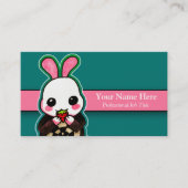 かわいいピンクと白のイースターバニーラビットイチゴ 名刺 (正面)