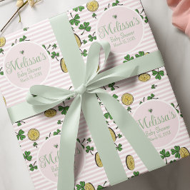 かわいいピンクと白のクローバーアイリッシュベビーシャワー ラッピングペーパーシート