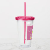かわいいピンクと白のデイジーフローラ名前をカスタムする アクリルタンブラー (右)