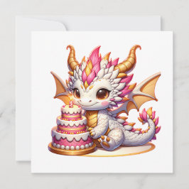 かわいいピンクと白のドラゴン女子の誕生日パーティー 招待状