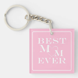 かわいいピンクと白のハート、BEST MOM EVERと写真 キーホルダー