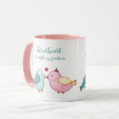 かわいいピンクと白のバレンタインデー愛の鳥のマグカップ マグカップ (正面左)