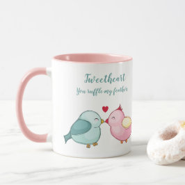 かわいいピンクと白のバレンタインデー愛の鳥のマグカップ マグカップ
