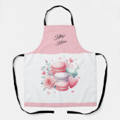 かわいいピンクと白のマカロンハート パーソナライズされた エプロン (正面)