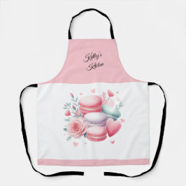 かわいいピンクと白のマカロンハート パーソナライズされた エプロン
