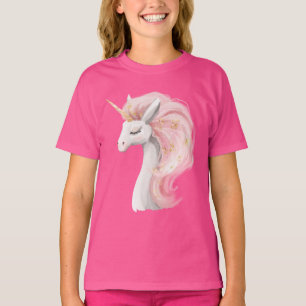 かわいいピンクと白の一角獣 Tシャツ