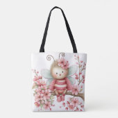 かわいいピンクと白の夏マルハナバチとはな トートバッグ (裏面)