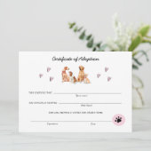 かわいいピンクと白の子犬の養子縁組の証明書 (スタンド正面)