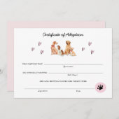 かわいいピンクと白の子犬の養子縁組の証明書 (正面/裏面)