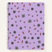 かわいいピンクと白の花と星の紫の模様 ノートブック (正面)