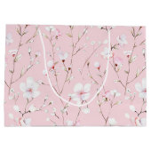 かわいいピンクと白の花のブライズシャワー ラージペーパーバッグ (裏面)