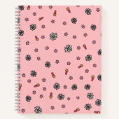 かわいいピンクと白の花柄にコーラルカラーの星 ノートブック (正面)