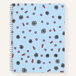 かわいいピンクと白の花柄に青い星 ノートブック