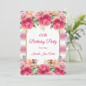 かわいいピンクと白の誕生日パーティーの花 招待状 (スタンド正面)