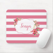 かわいいピンクと白ストライプ色 マウスパッド (マウス)