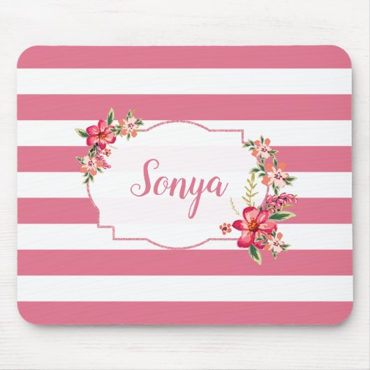 かわいいピンクと白ストライプ色 マウスパッド (正面)