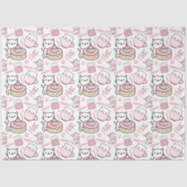 かわいいピンクと白ネコティッシュペーパー 薄葉紙