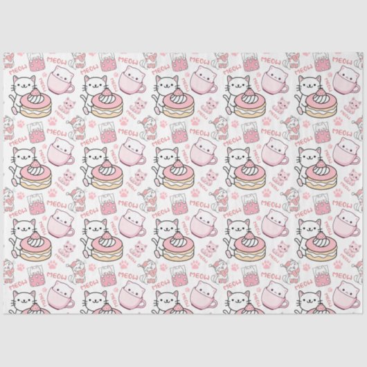 かわいいピンクと白ネコティッシュペーパー 薄葉紙 (正面)