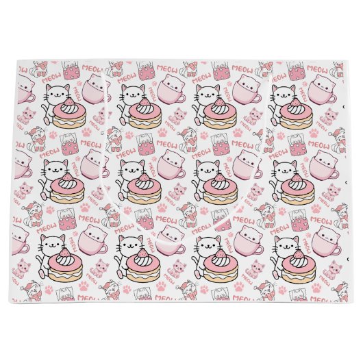 かわいいピンクと白ネコ抱き枕 ラージペーパーバッグ (正面)