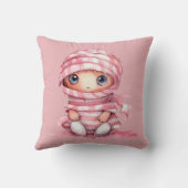 かわいいピンクと白ミイラストライプのミのピンクのハロウィーン クッション (裏面)