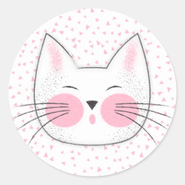 かわいいピンクと白日本のの猫 ラウンドシール