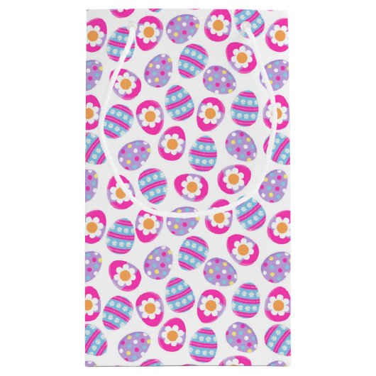 かわいいピンクと紫のイースターエッグパターン スモールペーパーバッグ (裏面)