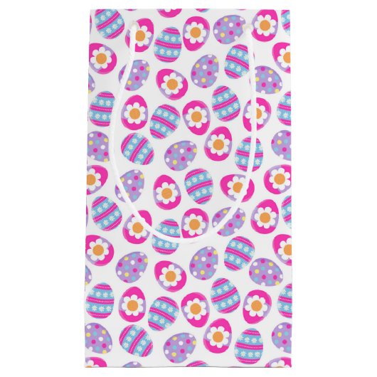 かわいいピンクと紫のイースターエッグパターン スモールペーパーバッグ (正面)