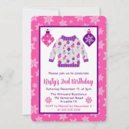 かわいいピンクと紫のクリスマスジャンパー誕生日 招待状