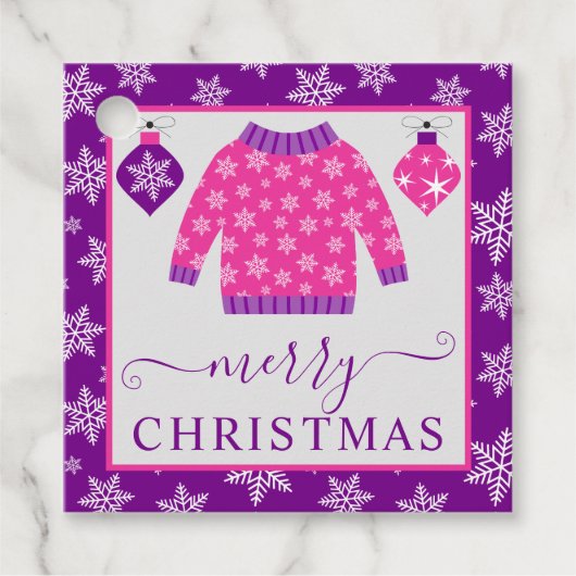 かわいいピンクと紫のクリスマスジャンパー フェイバータグ (正面)