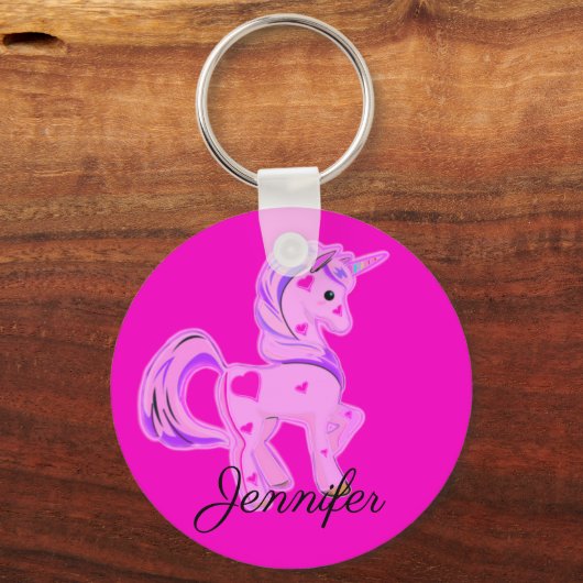かわいいピンクと紫のハートユニコーン キーホルダー (正面)