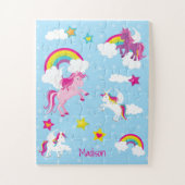 かわいいピンクと紫のユニコーンと虹 ジグソーパズル (縦)
