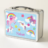 かわいいピンクと紫のユニコーンと虹 メタルランチボックス (裏面)