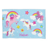 かわいいピンクと紫のユニコーンと虹 枕カバー (正面)