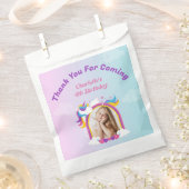 かわいいピンクと紫のユニコーンカスタムの写真誕生日 フェイバーバッグ (クリップ留めされた状態)