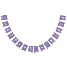 かわいいピンクと紫のユニコーンハッピーバースデー バンティングフラッグ