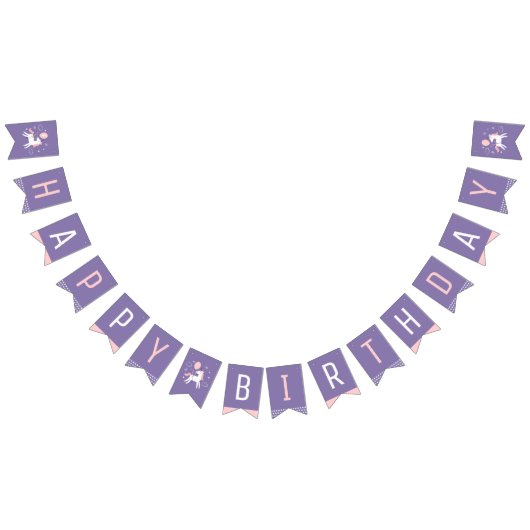 かわいいピンクと紫のユニコーンハッピーバースデー バンティングフラッグ (全)
