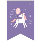 かわいいピンクと紫のユニコーンハッピーバースデー バンティングフラッグ (第1の旗)