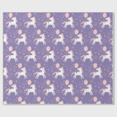 かわいいピンクと紫のユニコーン誕生日 ラッピングペーパー (フラット)