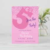 かわいいピンクと紫の女の子の誕生日招待状 招待状 (スタンド正面)