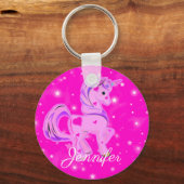 かわいいピンクと紫の星とハートユニコーンキー キーホルダー (正面)