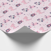 かわいいピンクと紫の猫の子供の誕生日 ラッピングペーパー (角)