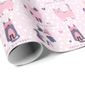 かわいいピンクと紫の猫の子供の誕生日 ラッピングペーパー (ロールコーナー)
