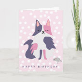 かわいいピンクと紫の猫子供の誕生日 カード (正面)