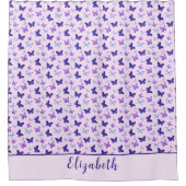 かわいいピンクと紫の蝶の名前カスタム付け シャワーカーテン (正面)