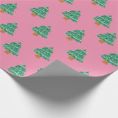 かわいいピンクと緑のクリスマスツリーパターン ラッピングペーパー (角)