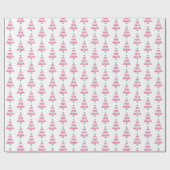 かわいいピンクと緑のクリスマスツリー ラッピングペーパー (フラット)