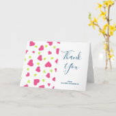 かわいいピンクと緑の落ちるハートのパタ感謝していーン カード (黄色い花)